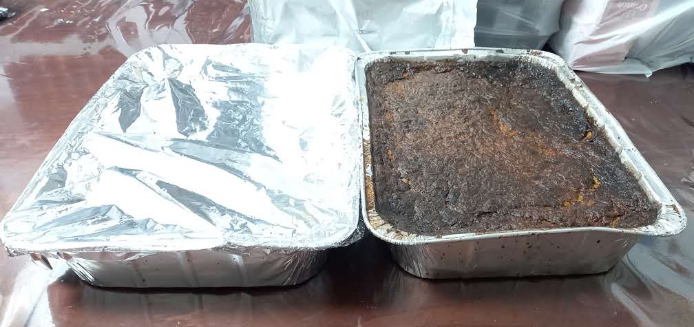 Large trays of kugel prepared for soldiers
